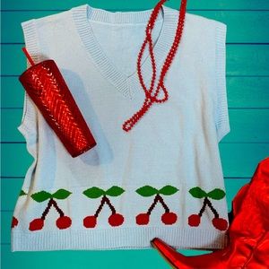 Plus Size Powder Blue Cherry Sweater Vest
